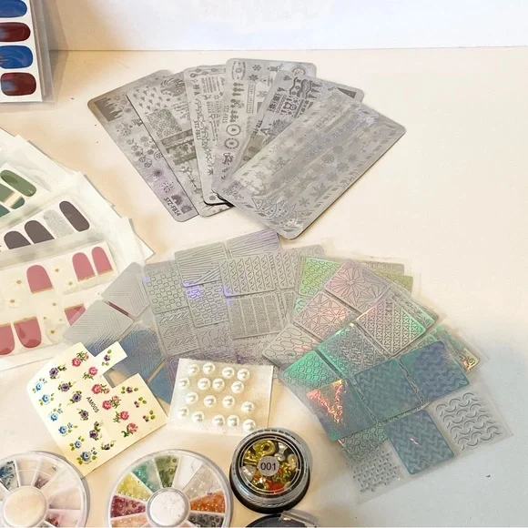 HUGE LOT 50+ Unopened Nail Polish Wraps Strips Stamps Rhinestones
